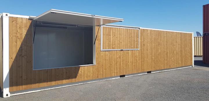 Chiosco Bar Modulare 27mq con Rivestimento in Legno 40 Piedi