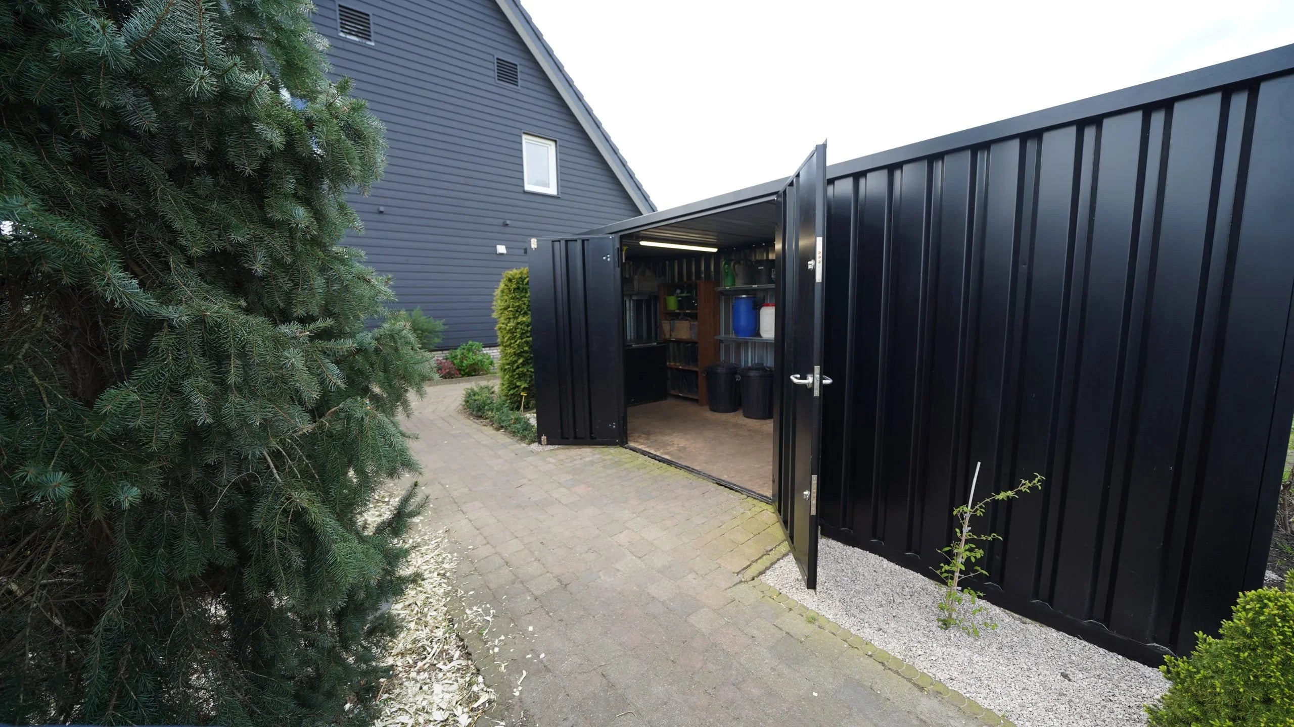 Container di Stoccaggio Modulare 6x2m con Doppio Accesso Laterale Nero Intenso